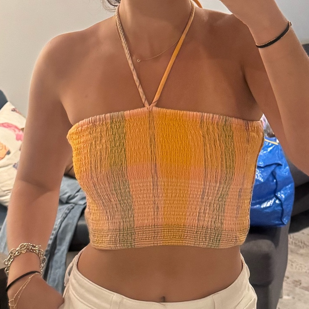 Orange top w tie neck